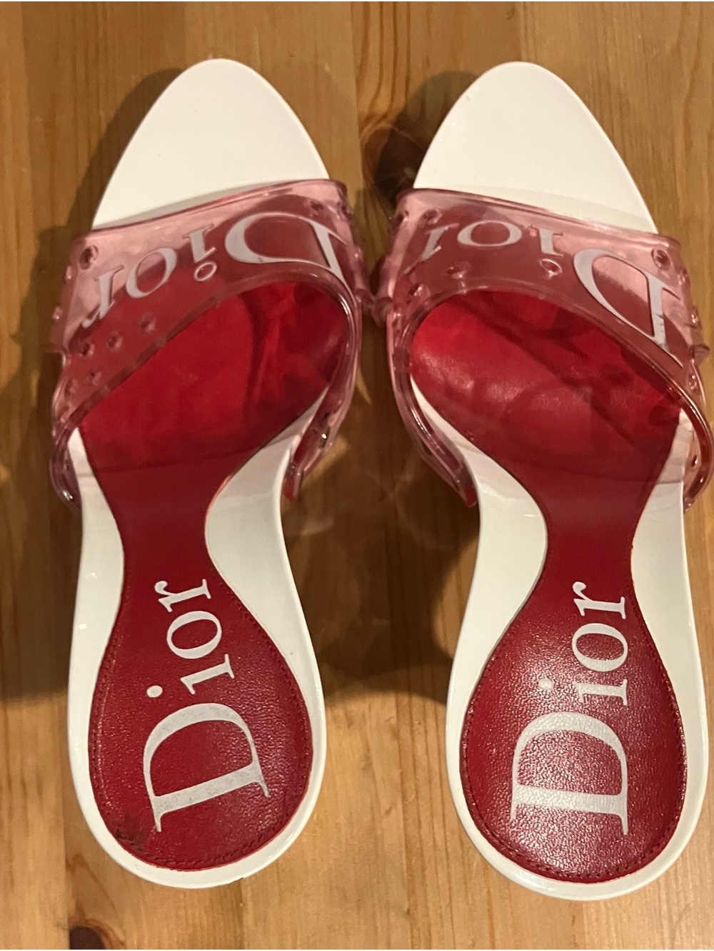 EUC RARE Christian Dior Clear Red/White Logo Slide Mules John Galiano Sz 37/7 - Picture 2 of 13